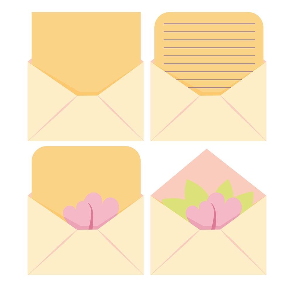 Set of yellow envelopes with hearts vector