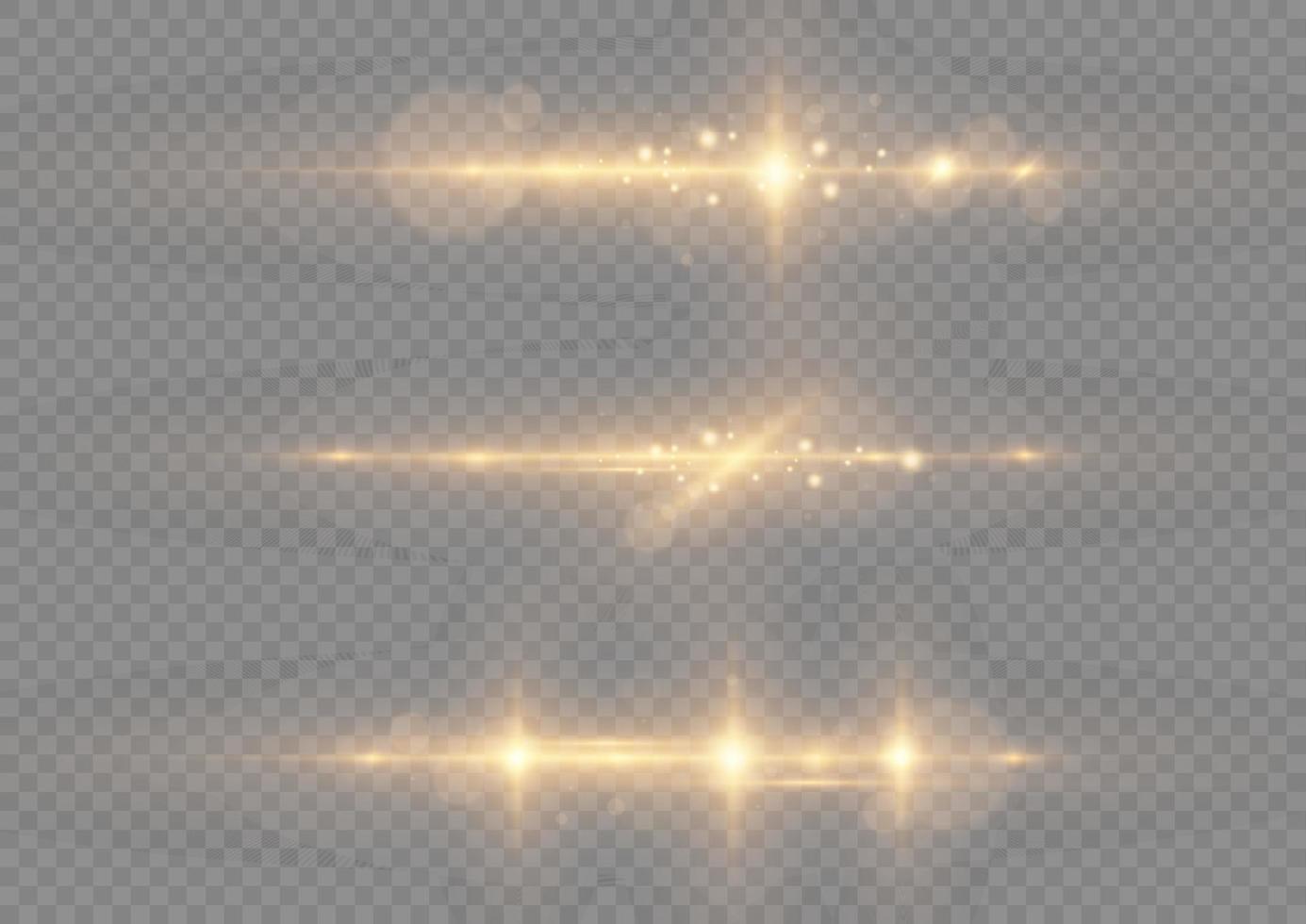 Transparent golden light flare and sparkles set, vector