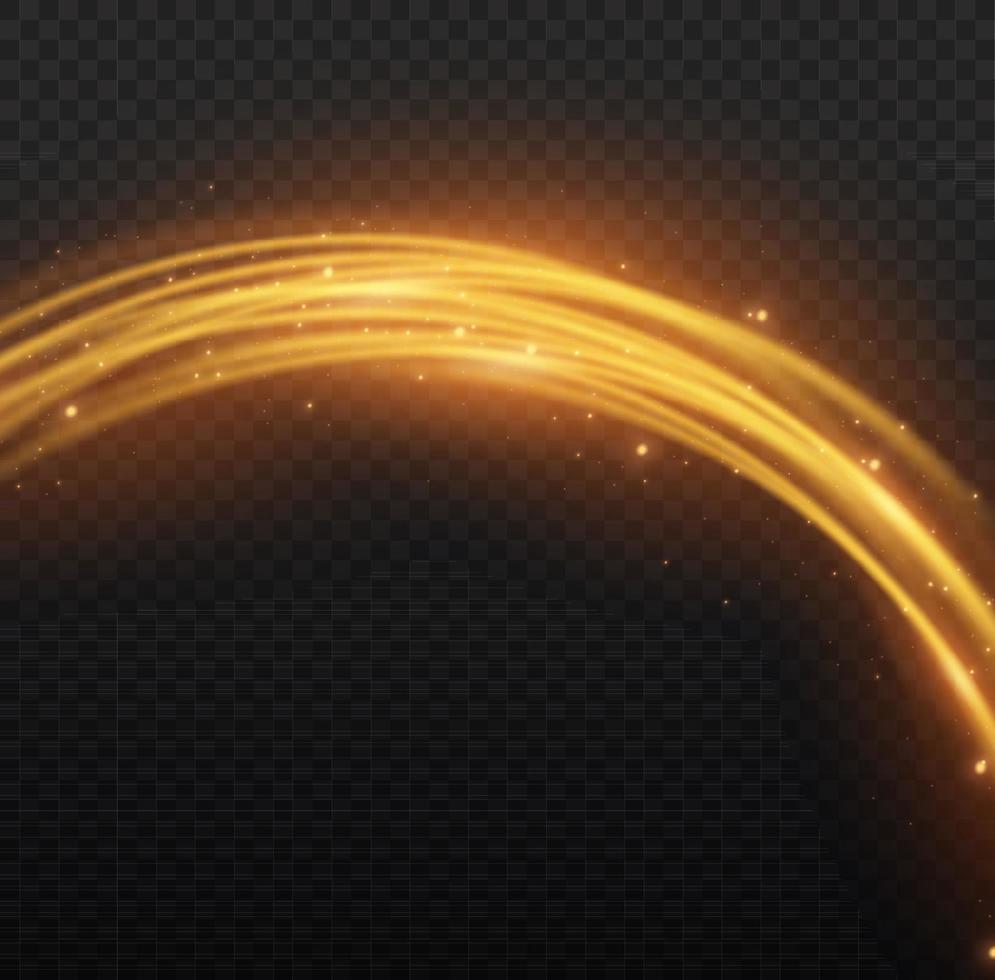 Golden glowing shiny lines effect vector background. Luminous white lines of speed. Light glowing effect. Light trail wave, fire path trace line and incandescence curve twirl.