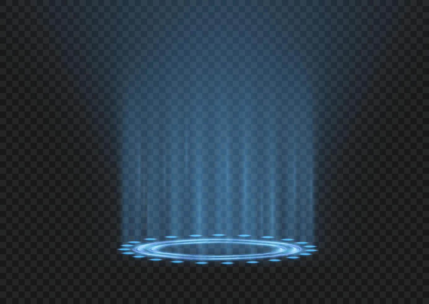 Circular portals, teleport, hologram gadget. Futuristic teleport. Projector HUD or podium for magic circle teleportation. Set of circle holograms.Empty podium light effect vector