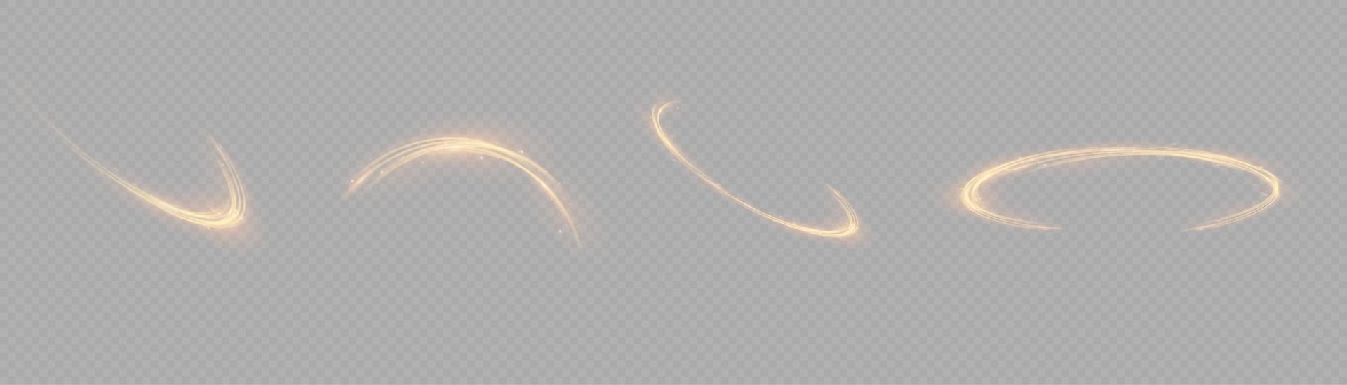 Golden glowing shiny lines effect vector background. Luminous white lines of speed. Light glowing effect. Light trail wave, fire path trace line and incandescence curve twirl.