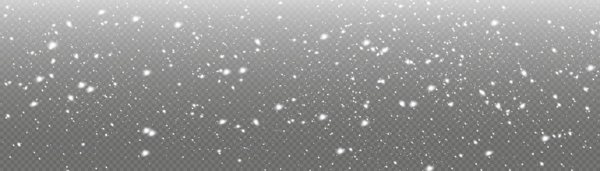 White snowflakes are flying in the air. snow background.Many white cold flakes elements.  Snow and wind. Vector heavy snowfall, snowflakes in various shapes and forms.