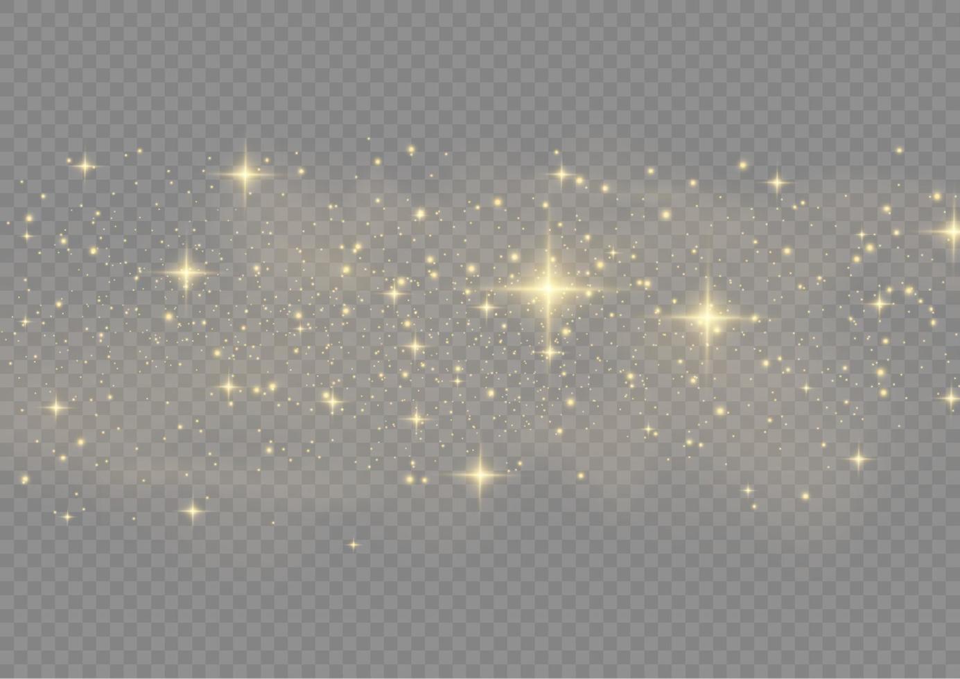 The dust sparks and golden stars shine with special light. Vector sparkles. Christmas light effect.