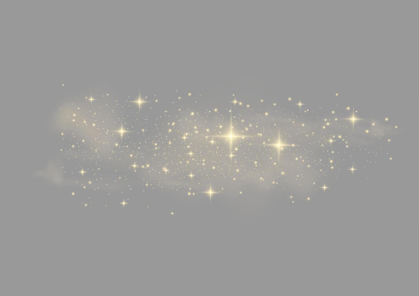 The dust sparks and golden stars shine with special light. Vector sparkles. Christmas light effect.