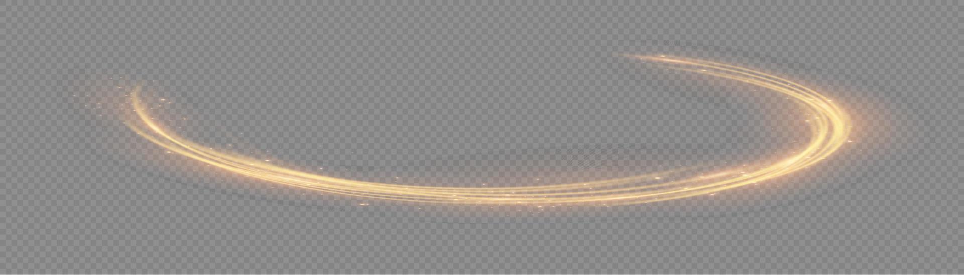 Golden glowing shiny lines effect vector background. Luminous white lines of speed. Light glowing effect. Light trail wave, fire path trace line and incandescence curve twirl.