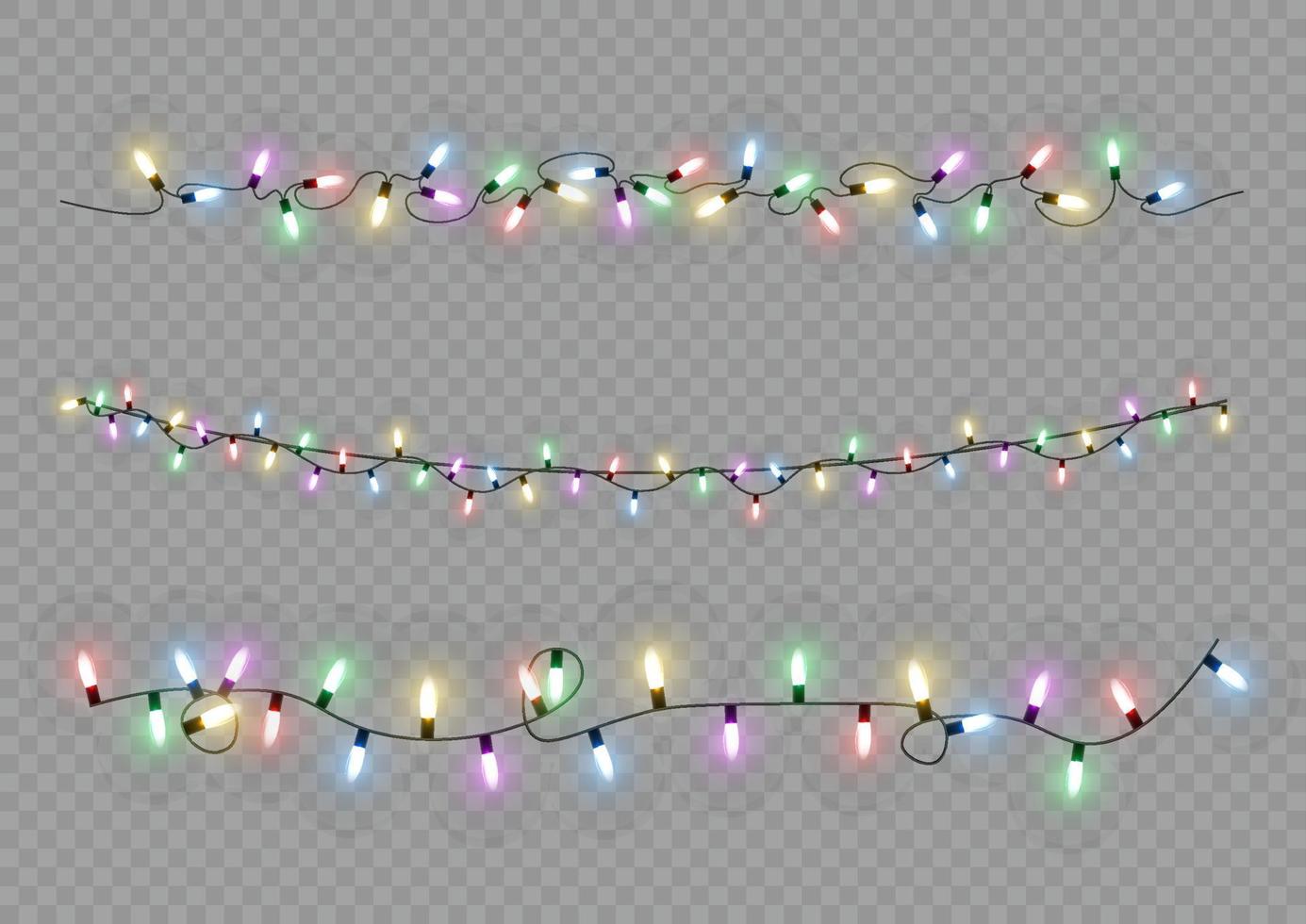 luces de Navidad. línea vectorial con bombillas de luz incandescente. conjunto de ilustración de lámpara de neón led de guirnalda brillante de navidad dorada. luces navideñas aisladas para tarjetas, pancartas, carteles vector