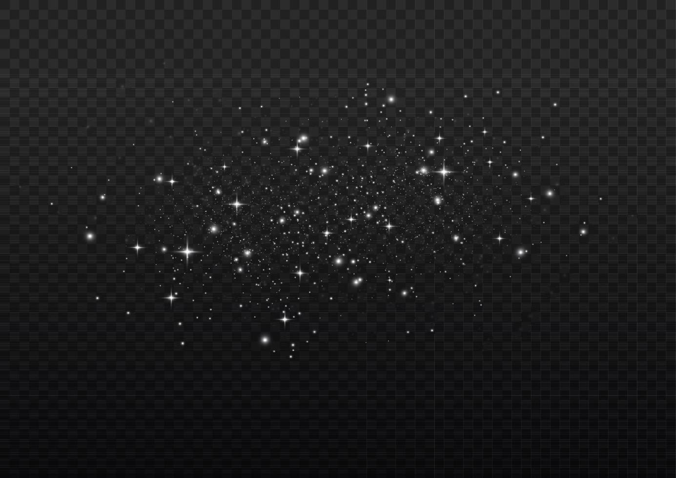 efecto de fondo de partículas de brillo blanco vectorial para tarjeta rica de saludo de lujo. efecto de luz especial de brillo de chispas blancas. textura brillante. chispas de polvo de estrellas en una explosión sobre un fondo negro. vector