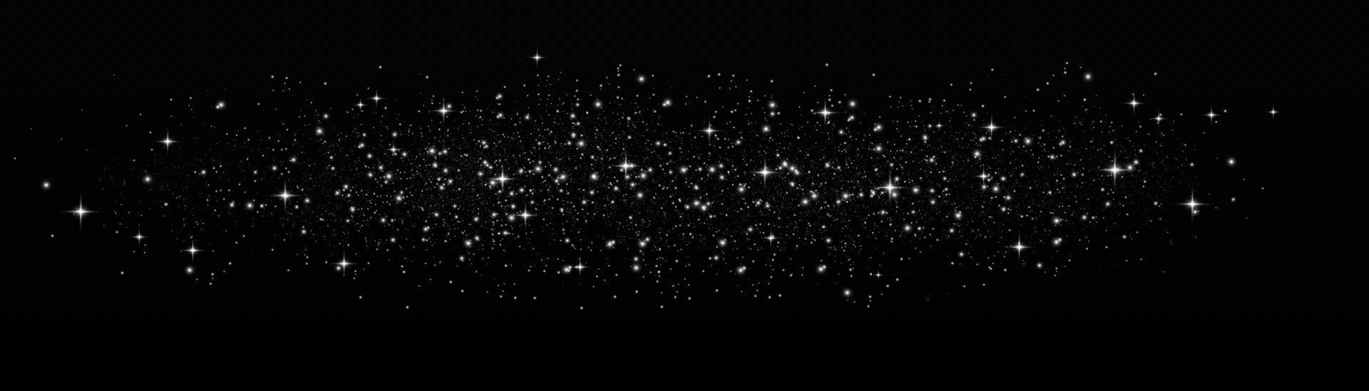 efecto de fondo de partículas de brillo blanco vectorial para tarjeta rica de saludo de lujo. efecto de luz especial de brillo de chispas blancas. textura brillante. chispas de polvo de estrellas en una explosión sobre un fondo negro. vector