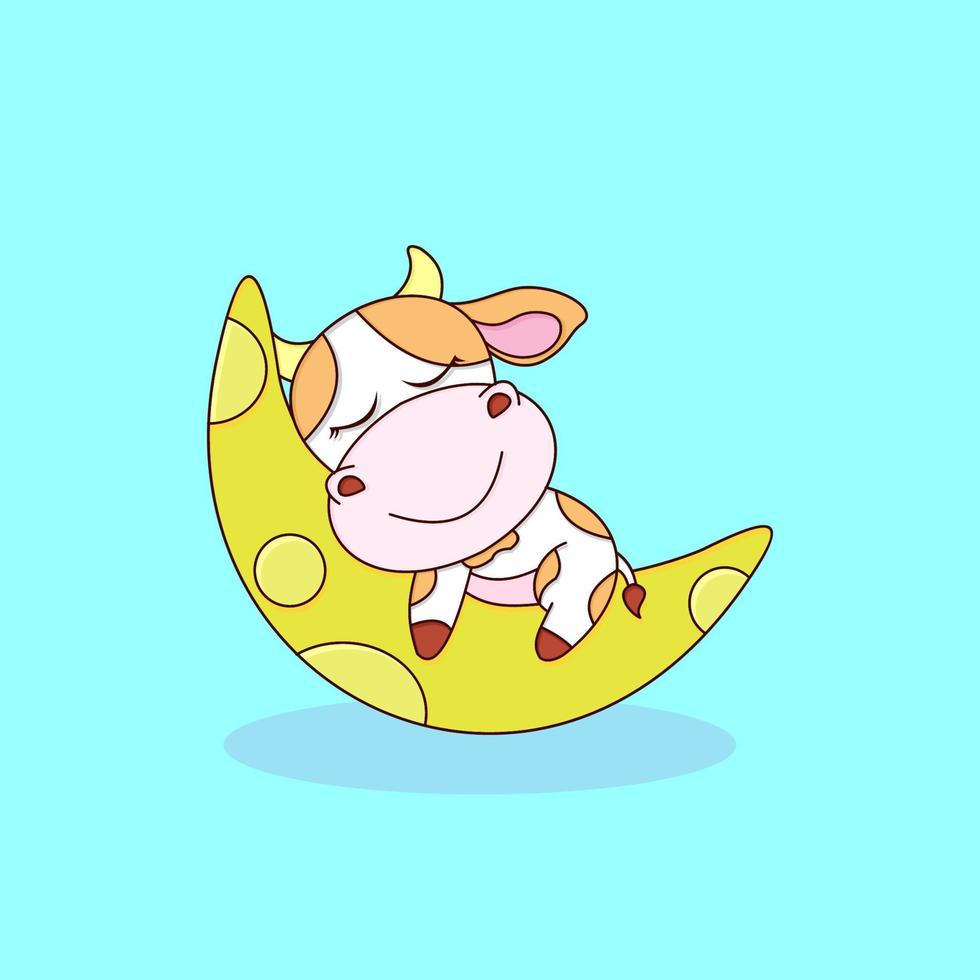 Cute little cow is sleeping on the moon vector