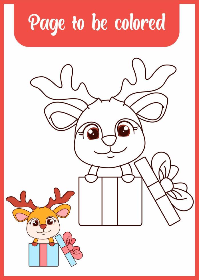 Coloring book little child baby deer, coloring page vector