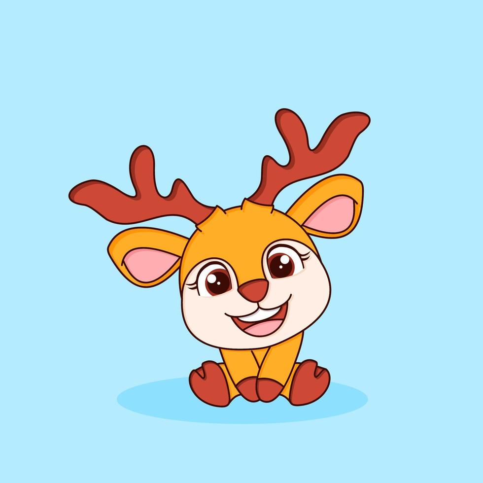 Cute little deer cartoon icon illustration. flat cartoon style vector