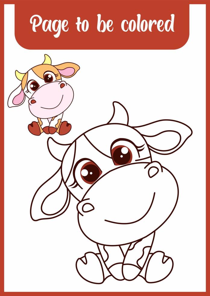 vaca dibujada a mano para colorear, vector de página de color, diseño imprimible en blanco para que los niños completen
