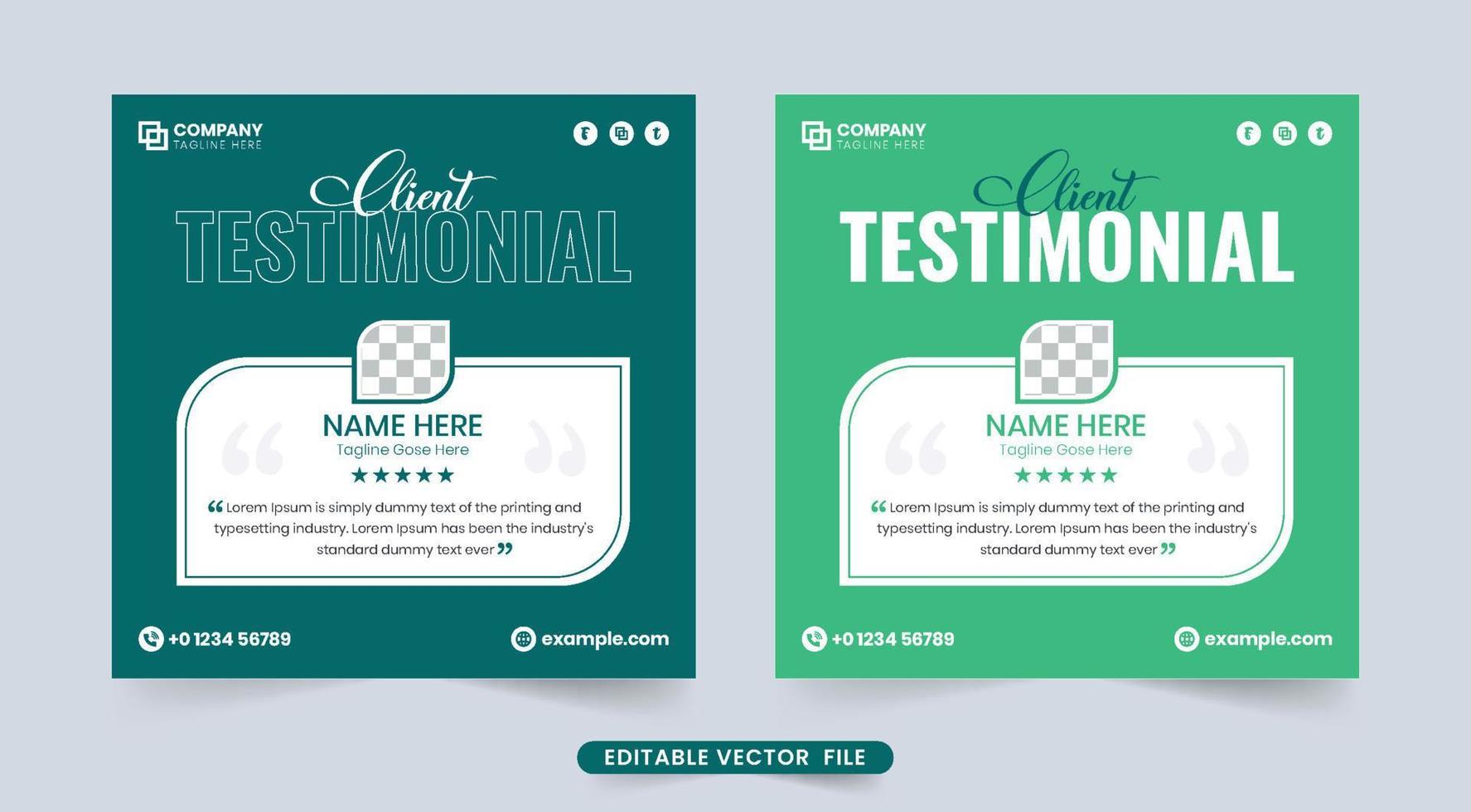 Customer work review section and testimonial vector with creative shapes. Client testimonials and feedback sections are designed with green backgrounds. Customer service feedback layout vector.