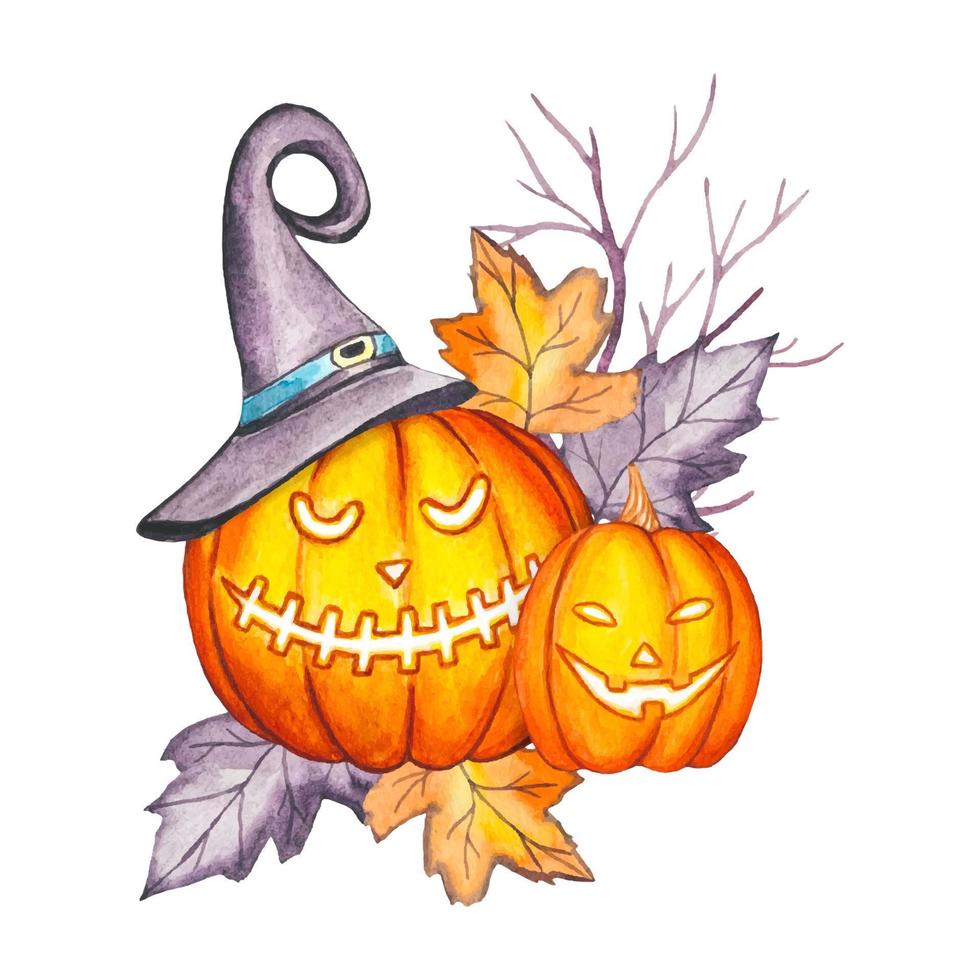 composición de calabaza. acuarela ilustración de halloween aislado vector