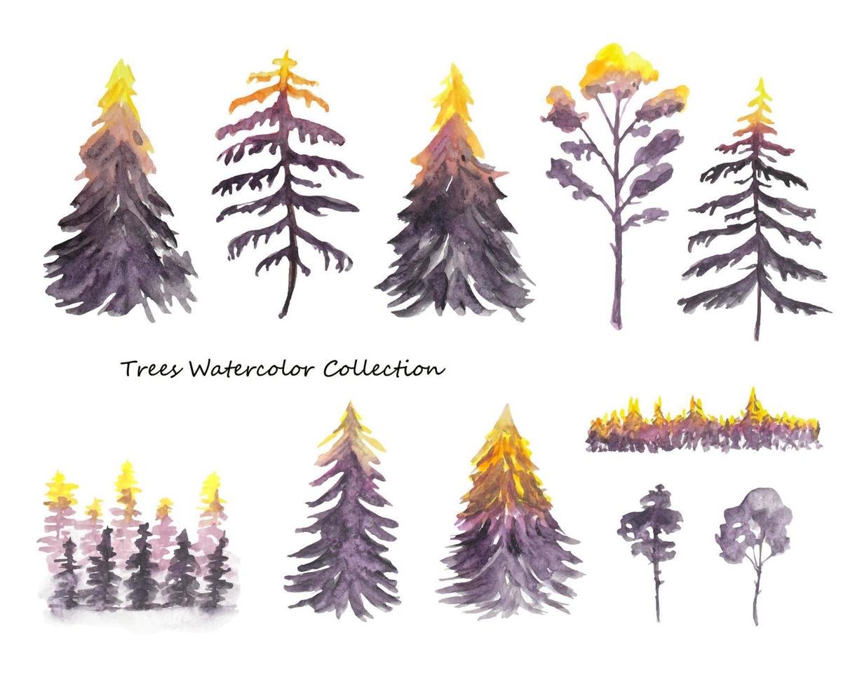 Set of abstract watercolor trees vector