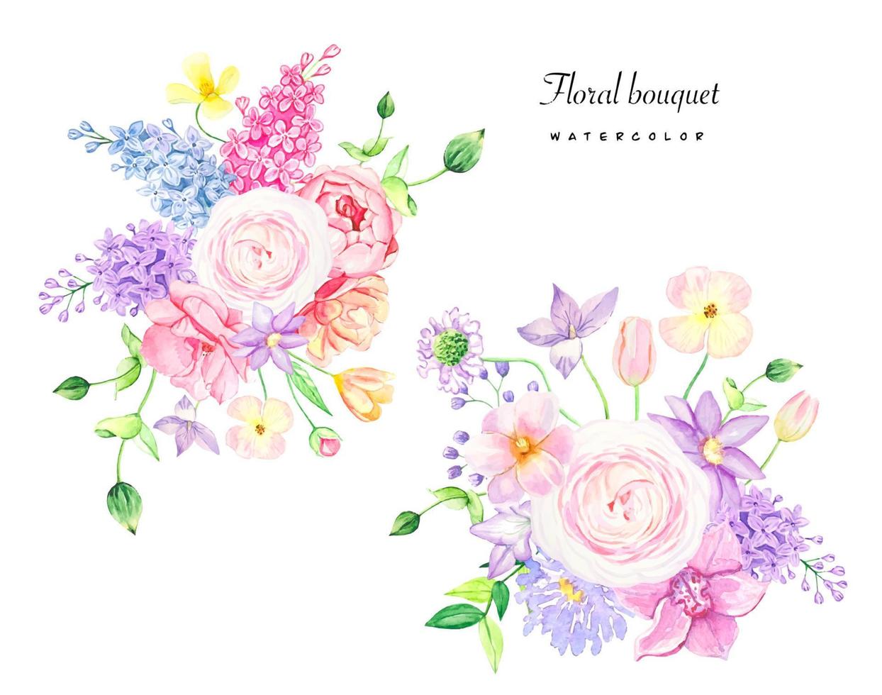 Watercolor bouquets of  summer flowers vector