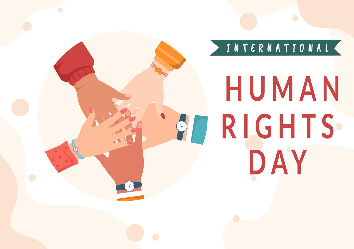 Human Rights Day Template Hand Drawn Flat Cartoon Illustration with Hands Raised Breaking Chains or Holding Hand Design vector