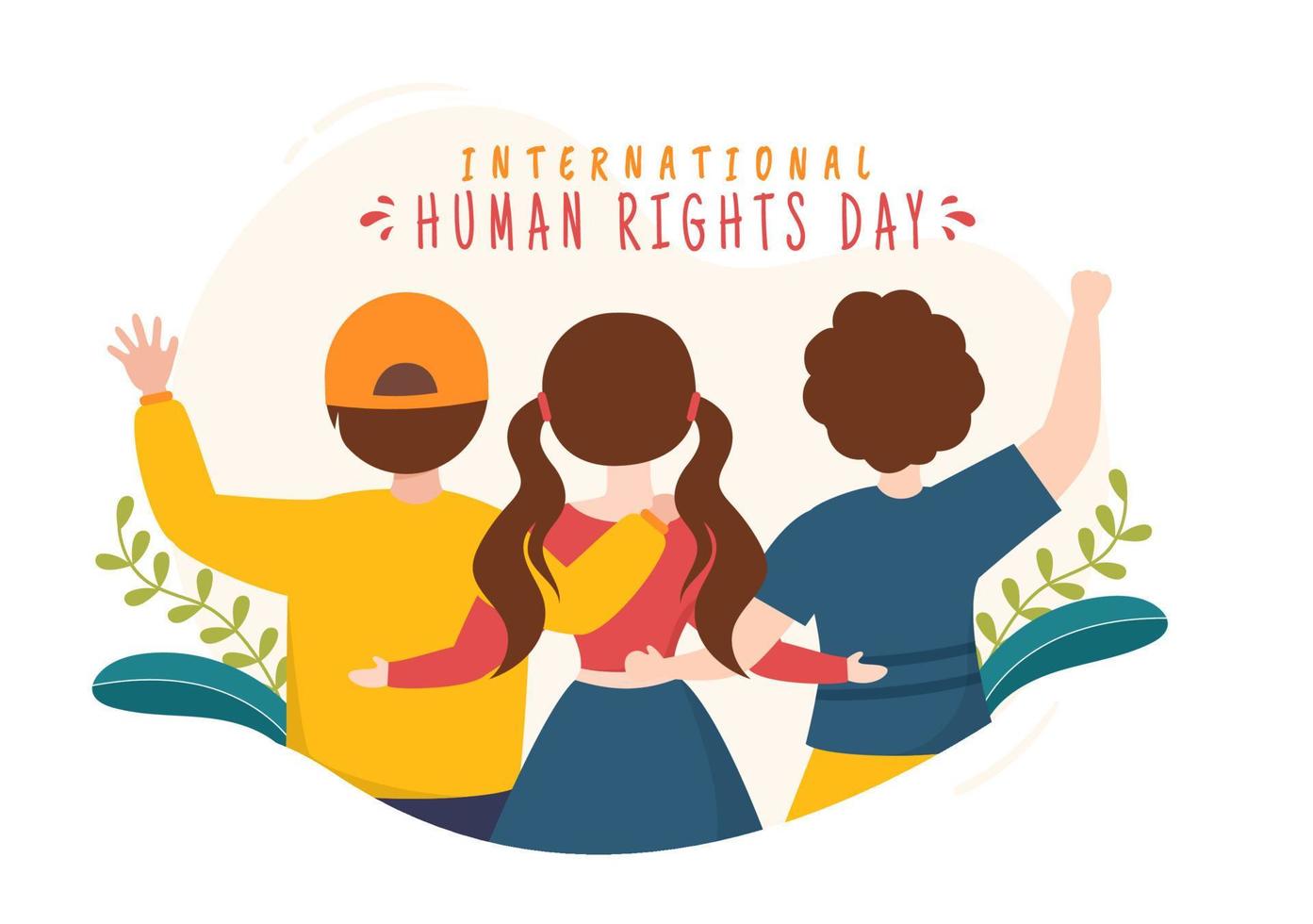 Human Rights Day Template Hand Drawn Flat Cartoon Illustration with Hands Raised Breaking Chains or Holding Hand Design vector