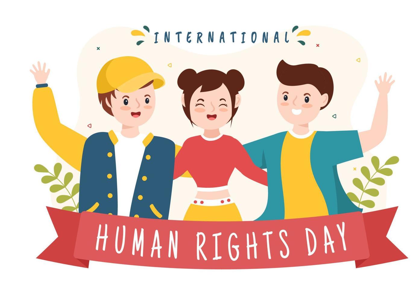 Human Rights Day Template Hand Drawn Flat Cartoon Illustration with Hands Raised Breaking Chains or Holding Hand Design vector