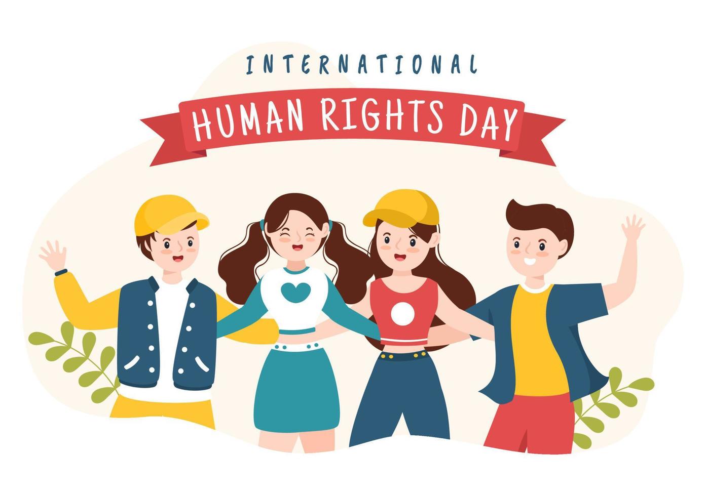 plantilla del día de los derechos humanos dibujada a mano ilustración de dibujos animados planos con las manos levantadas rompiendo cadenas o sosteniendo el diseño de la mano vector