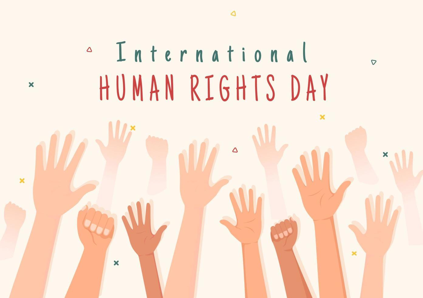 Human Rights Day Template Hand Drawn Flat Cartoon Illustration with Hands Raised Breaking Chains or Holding Hand Design vector