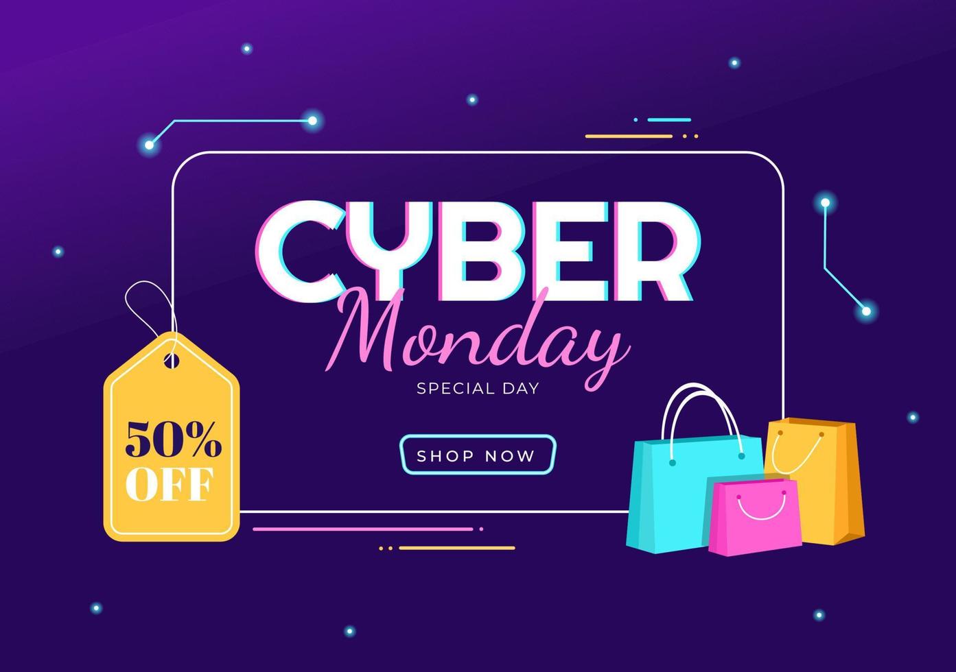 Cyber Monday Template Hand Drawn Cartoon Flat Background Illustration of Business Online Shopping with Big Discount Promo in the United States vector