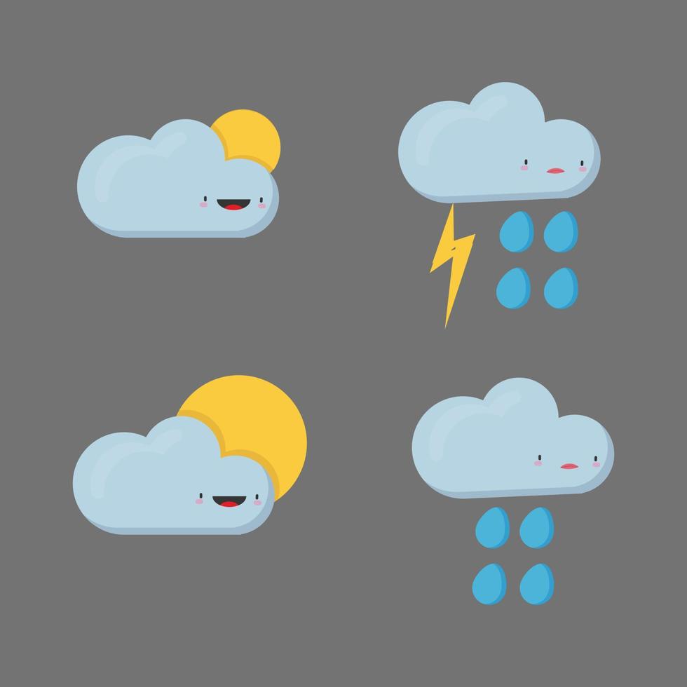 ilustración de varias condiciones de nubes con expresiones vector