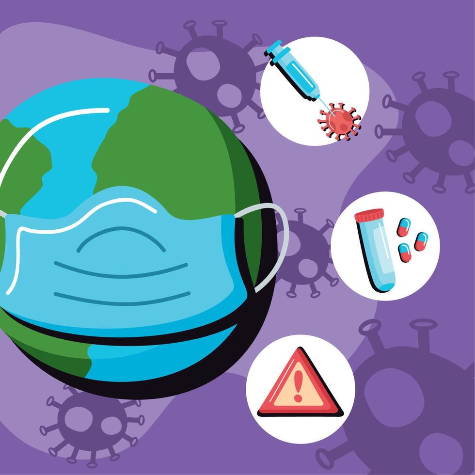 earth with face mask vector