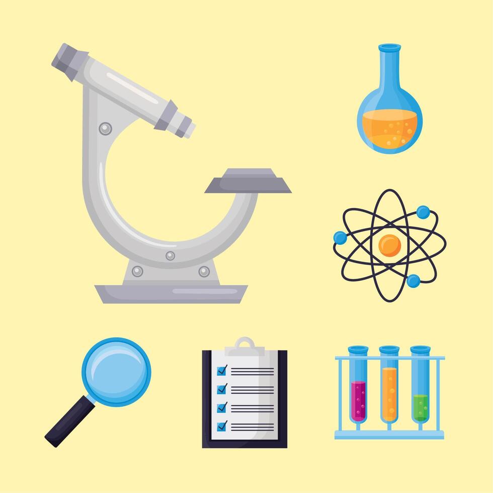 seis iconos de laboratorio de química vector