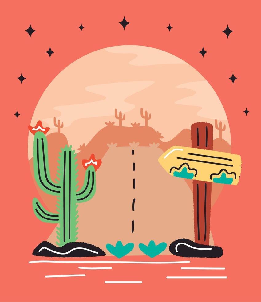 wild west road doodle vector