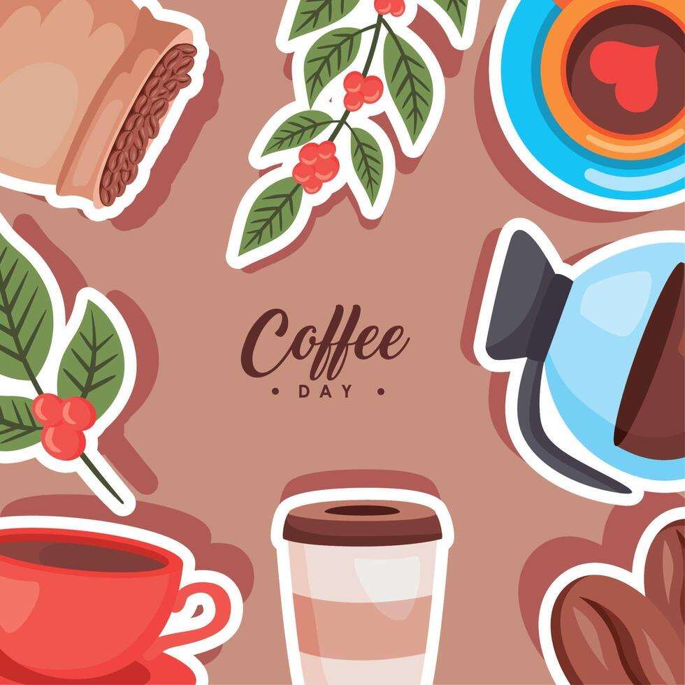 coffee day lettering in frame vector