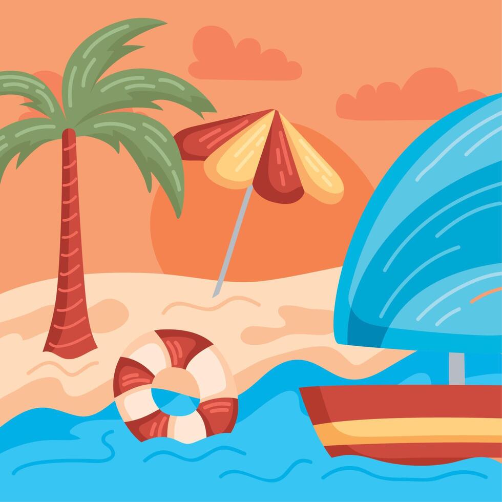 sailboat and palm beach vector