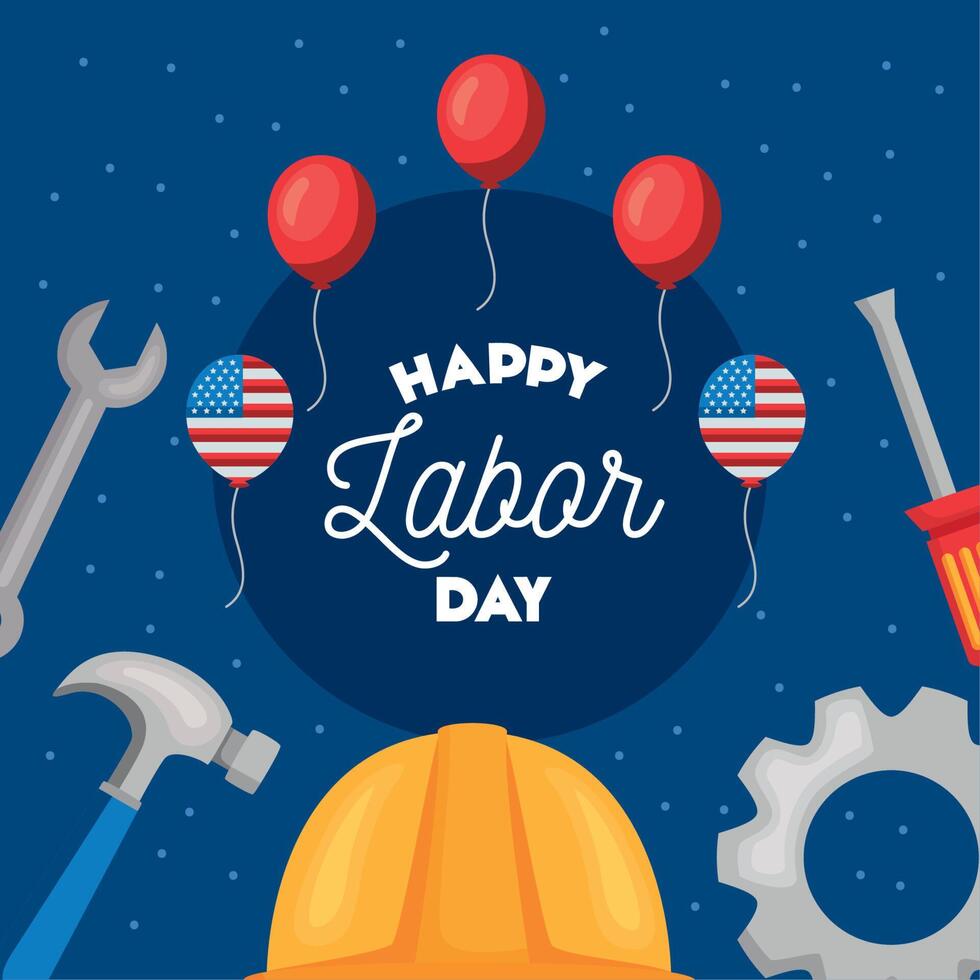 labor day lettering with tools vector