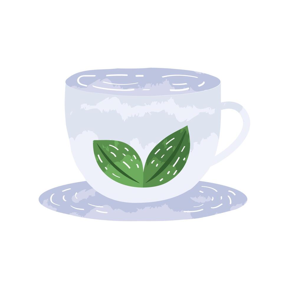 ceramic teacup with leafs vector