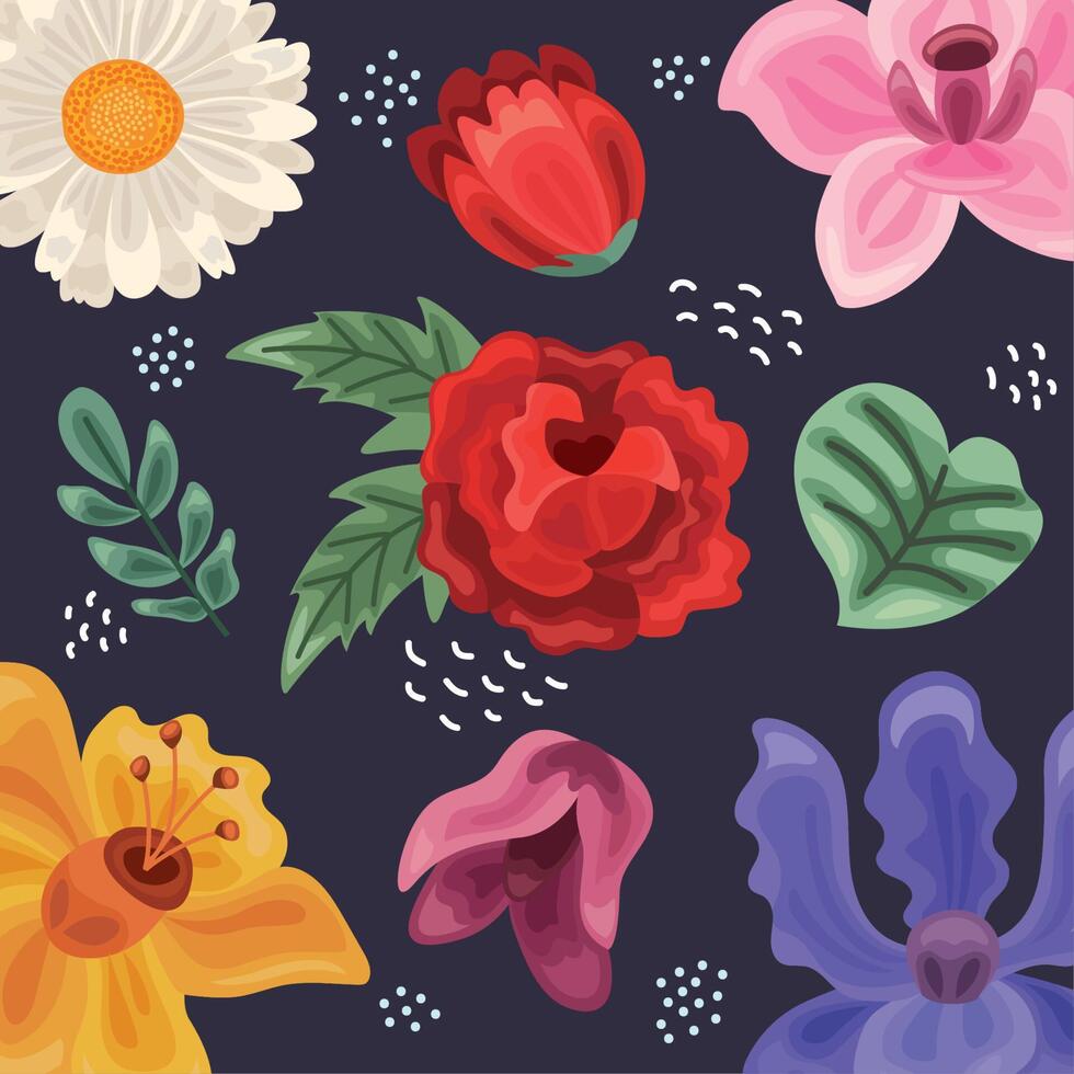 exotic flowers garden pattern vector