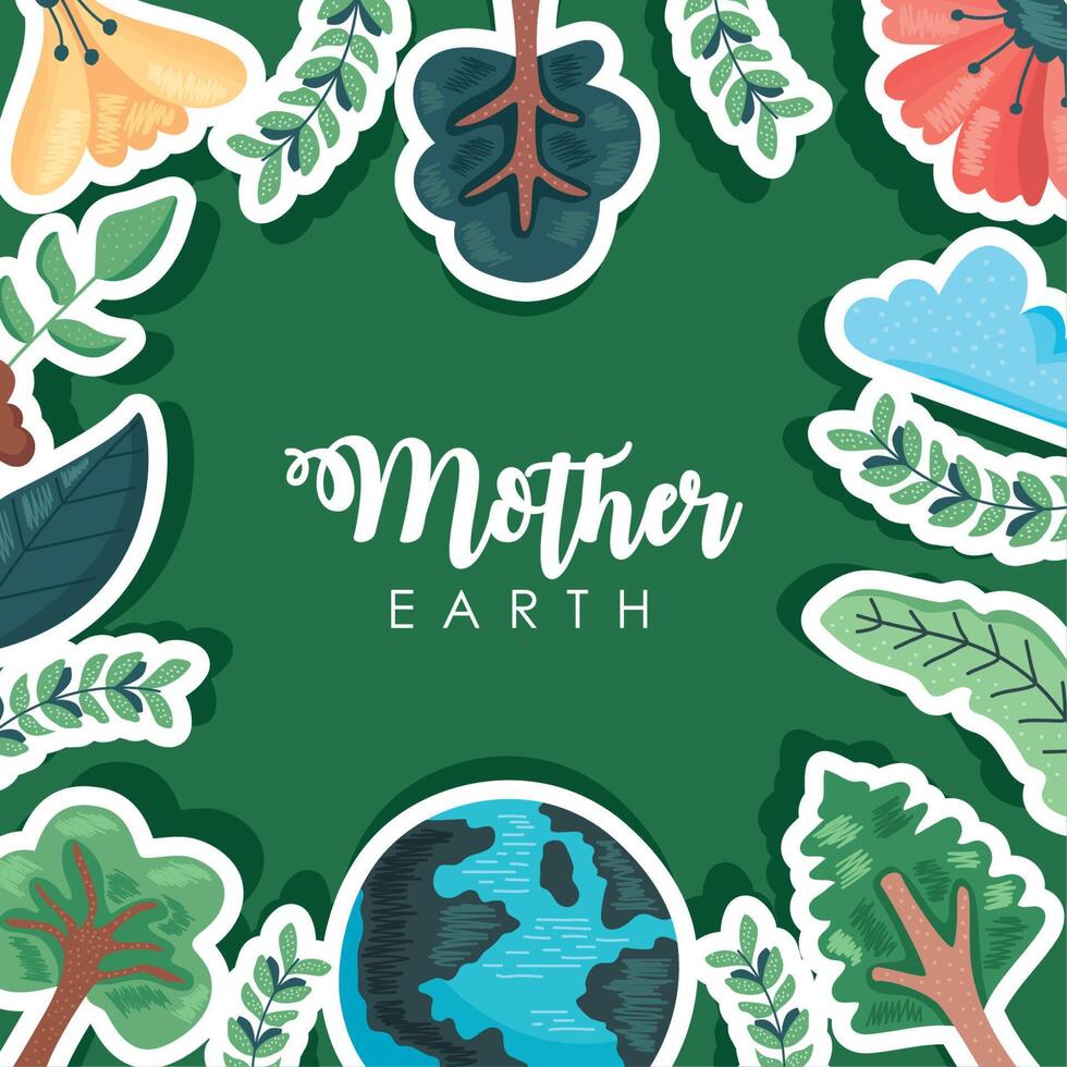 mother earth lettering frame vector