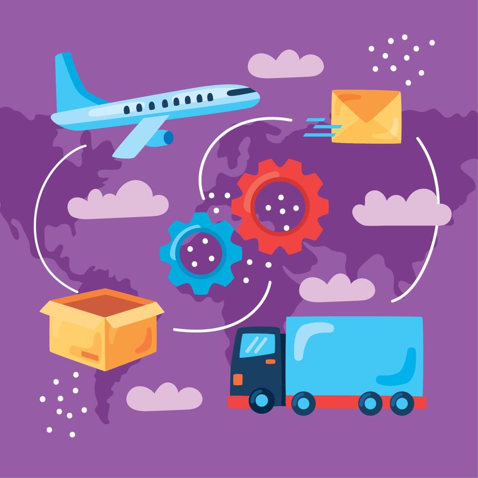 worldwide delivery icons in planet vector