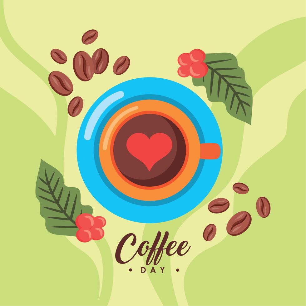 coffee day lettering card vector