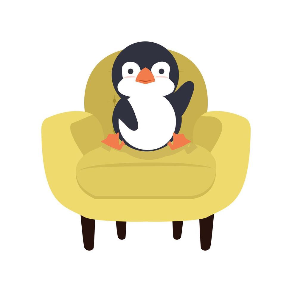 pingüino sentado silla amarilla vector