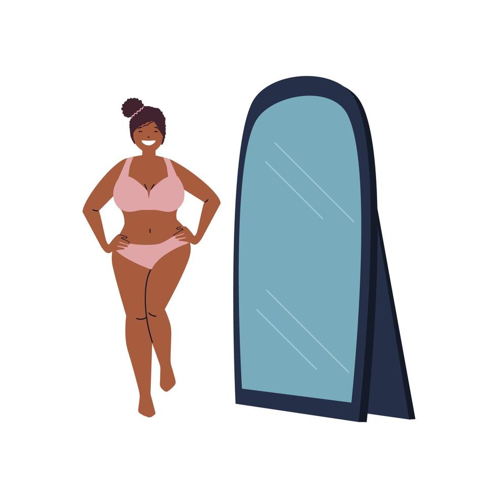 Women looking  standing in front of the mirror vector