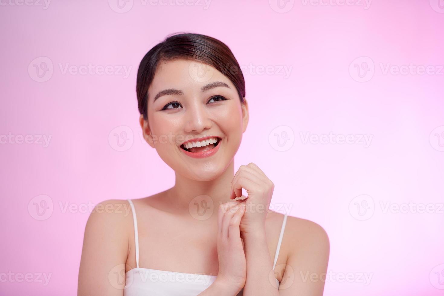 Beauty woman face manicure hands nails touching skin beautiful female spa cosmetic concept photo