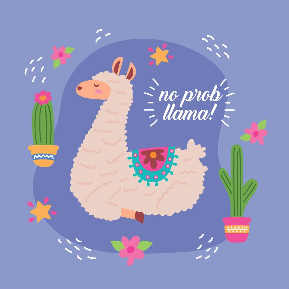 llama and no prob lettering vector