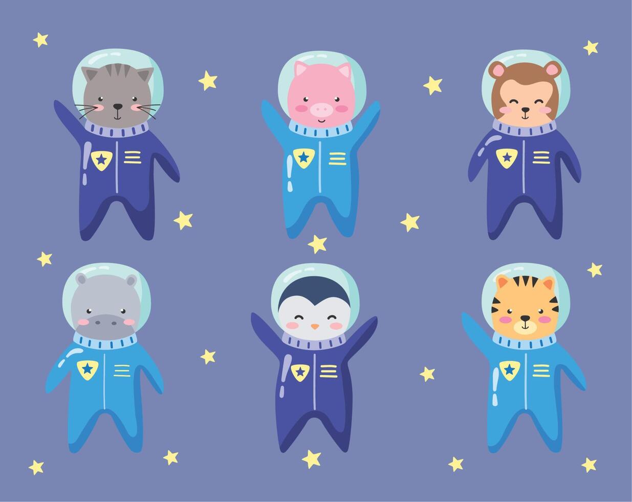 six space animals icons vector