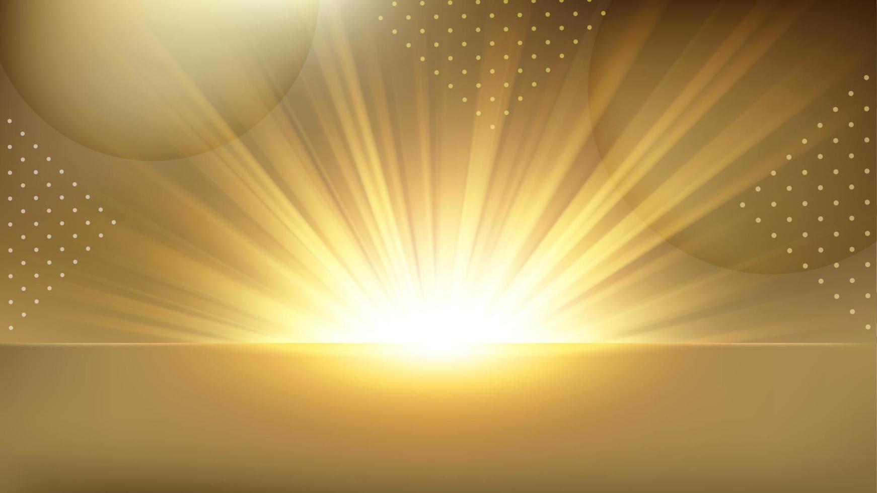 Gold Light Rising from Horizon, Glowing Shine Background. Widescreen Vector Illustration