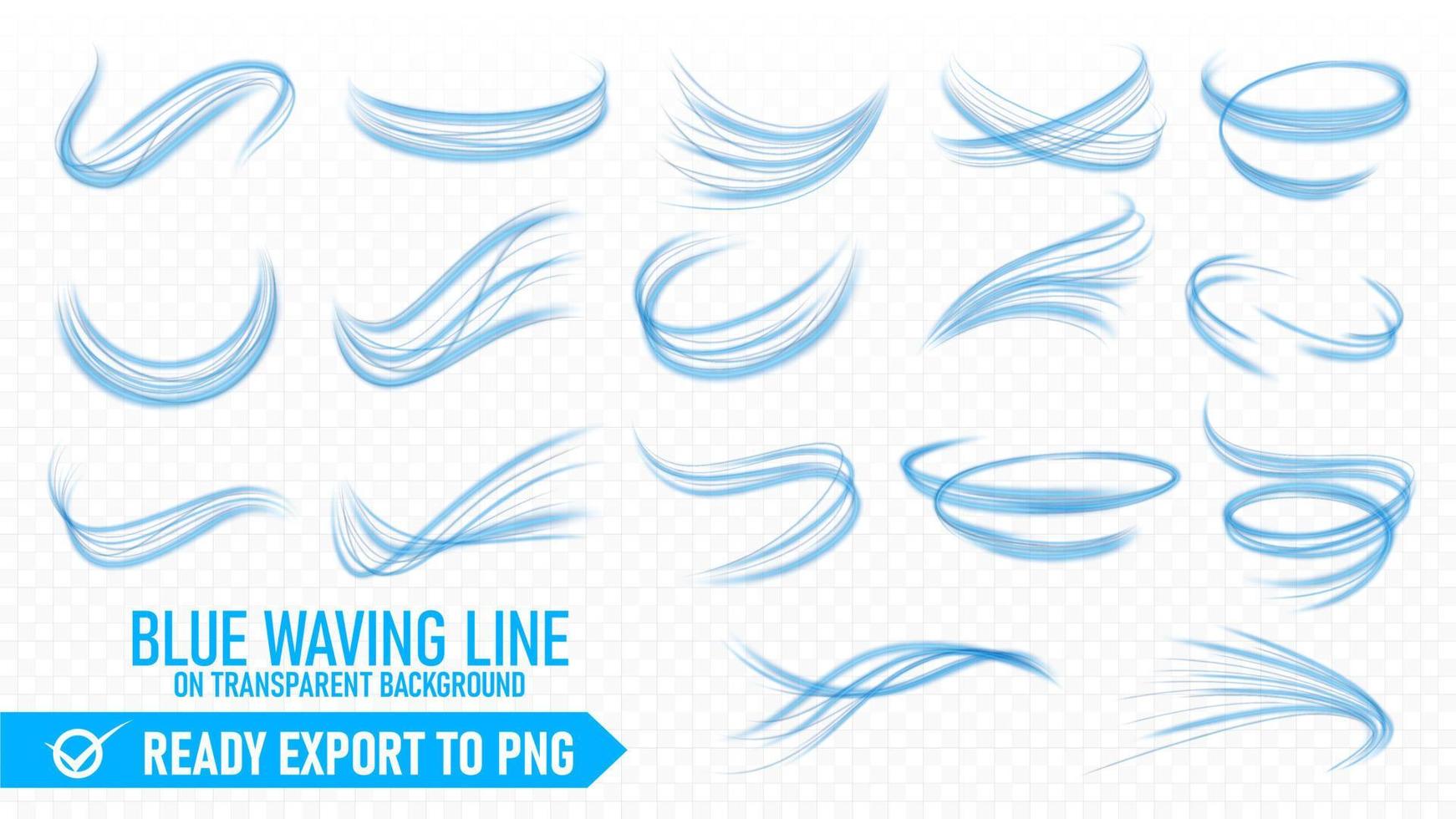 Blue Wavy Line Set, Ready Export to PNG File, Isolated and Easy to Edit