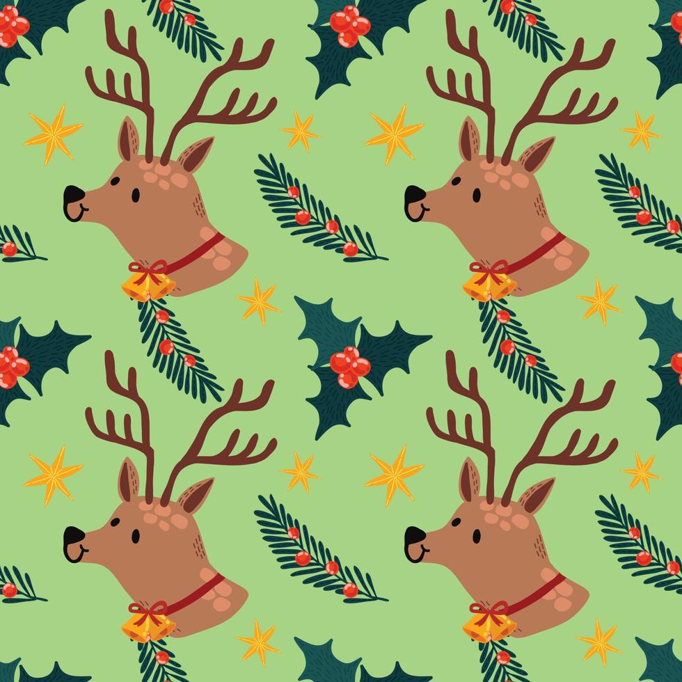 cute christmas items seamless pattern design for wrapping paper green background vector