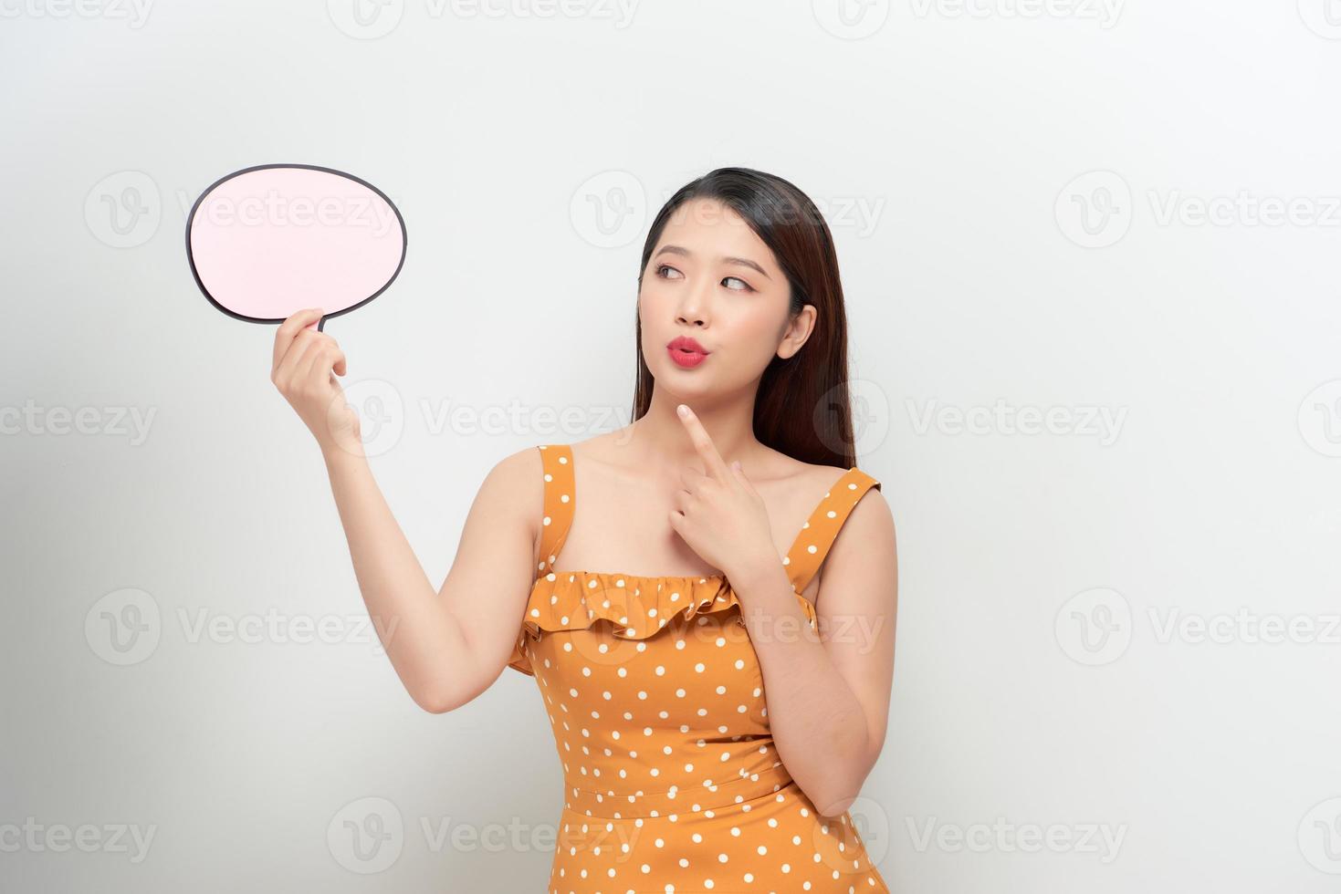 Retro Girl with Speech Bubble Making an Announcement photo