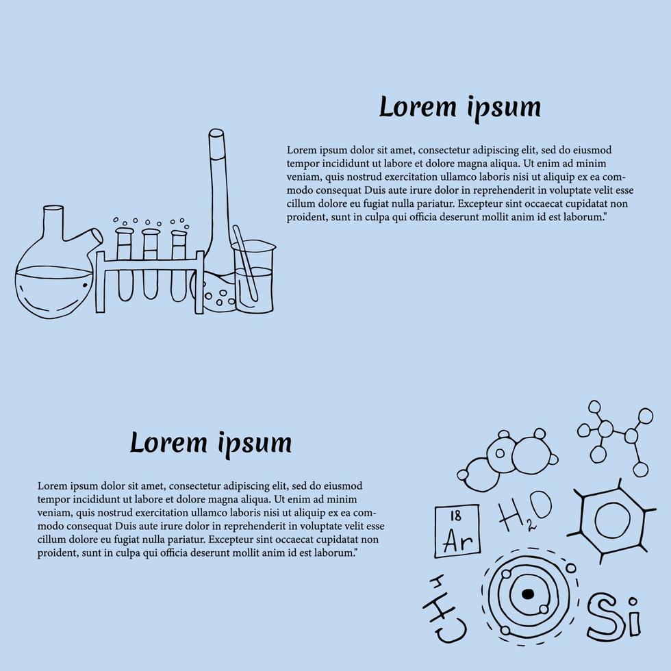 Clinical laboratory sciences doodle drawing banner. Elements such as lab equipments, experiments etc are included. Hand drawn vector doodle illustrations isolated over white background.