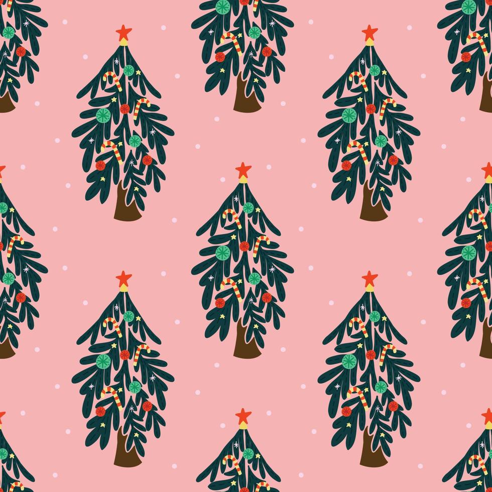 cute christmas items seamless pattern design for wrapping paper on pink background vector