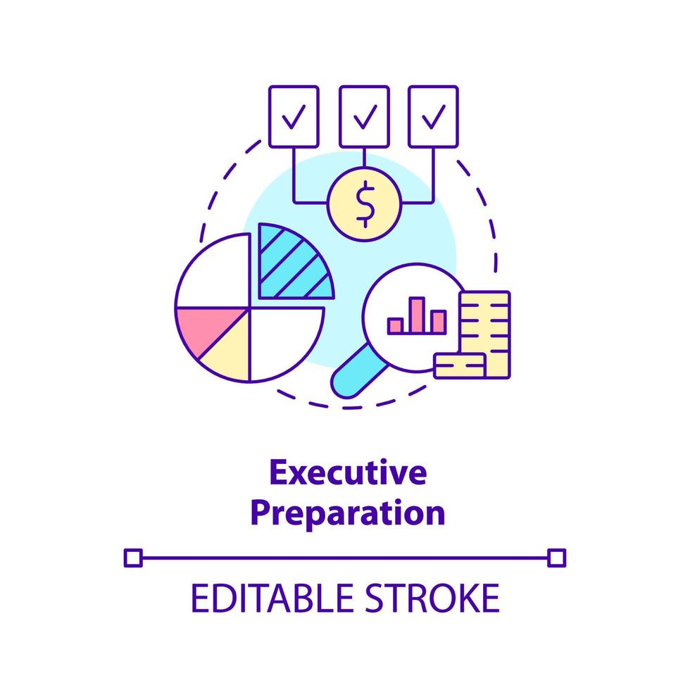 Executive preparation concept icon. Present and defend budget plan. Budgeting process abstract idea thin line illustration. Isolated outline drawing. Editable stroke. vector